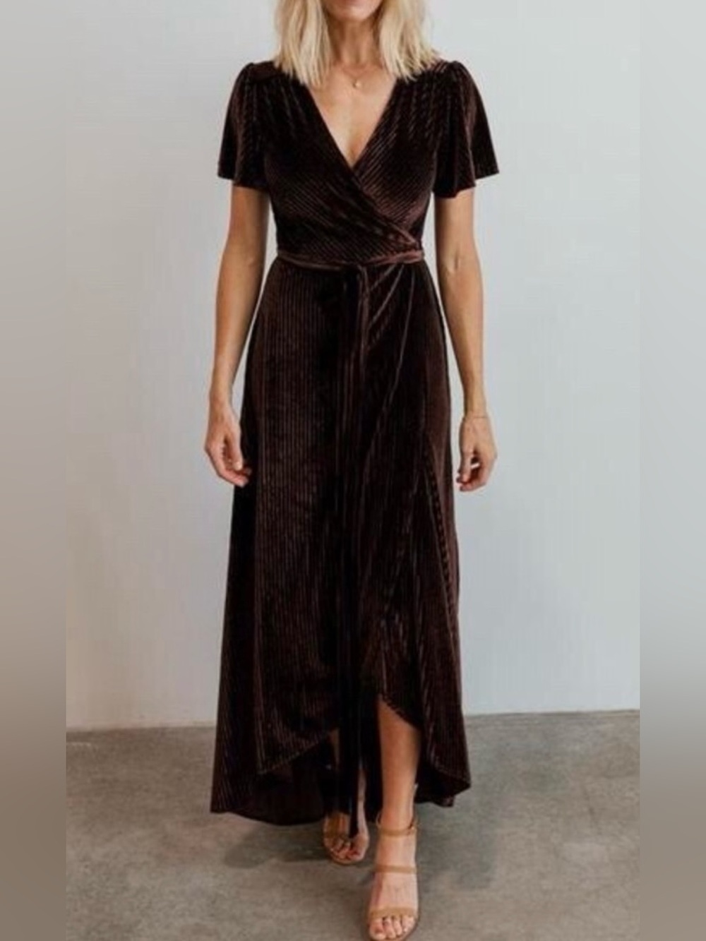 Baltic Born Andi Ribbed Velvet Wrap Dress In Brown Size M